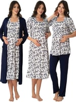 Kadın Gri Hamile Lohusa Sabahlık Gecelik Pijama Takım 4'lü Set