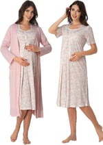 Kadın Gri Hamile Lohusa Sabahlıklı Gecelik Takım 2 Li Set (Gri / 2XL)
