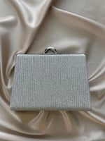 Kadın Gümüş Simli Abiye, Clutch Gece Çantası