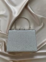 Kadın Gümüş Simli Abiye, Clutch Gece Çantası