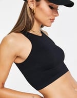 Kadın Halter Yaka Siyah Crop Top Bluz