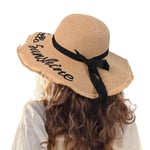 Kadın Hasır Güneş Plaj Şapkası Disket Geniş Kenarlı Katlanabilir Paketlenebilir Seyahat Tropikal Tatil Yaz UV Şapka, Haki/Hello Sunshine, M-XL