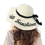Kadın Hasır Güneş Plaj Şapkası Disket Geniş Kenarlı Katlanabilir Paketlenebilir Seyahat Tropikal Tatil Yaz UV Şapka, Krem Beyaz/Hello Sunshine, M-XL