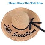Kadın Hasır Güneş Plaj Şapkası Disket Geniş Kenarlı Katlanabilir Paketlenebilir Seyahat Tropikal Tatil Yaz UV Şapka, Haki/Hello Sunshine, M-XL