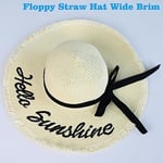 Kadın Hasır Güneş Plaj Şapkası Disket Geniş Kenarlı Katlanabilir Paketlenebilir Seyahat Tropikal Tatil Yaz UV Şapka, Krem Beyaz/Hello Sunshine, M-XL