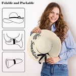 Kadın Hasır Güneş Plaj Şapkası Disket Geniş Kenarlı Katlanabilir Paketlenebilir Seyahat Tropikal Tatil Yaz UV Şapka, Bej/Hello Sunshine, M-XL
