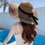 Kadın Hasır Güneş Plaj Şapkası Disket Geniş Kenarlı Katlanabilir Paketlenebilir Seyahat Tropikal Tatil Yaz UV Şapka, Haki/Hello Sunshine, M-XL
