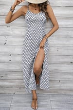 Kadın Ip Askılı V Yakalı Yırtmaçlı Uzun Süprem Elbise - Seçenekler: 2XL-3XL, S-M, L-XL