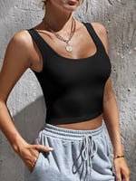 Kadın Kare Yaka Siyah Slim Fit Crop Top Bluz