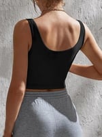 Kadın Kare Yaka Siyah Slim Fit Crop Top Bluz