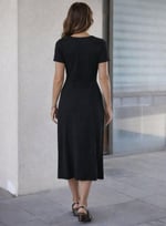 Kadın Kısa Kollu Bisiklet Yaka Yandan Yırtmaçlı Midi Viskon Elbise - Seçenekler: 2XL-3XL, S-M