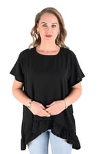 Kadın Kısa Kollu Tunik Bluz Eteği Fırfırlı Tunik