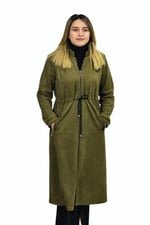Kadın Kışlık Cepli Fermuarlı Kapüşonlu Süet Kap Tunik BGL-ST03306