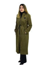 Kadın Kışlık Cepli Fermuarlı Kapüşonlu Süet Kap Tunik BGL-ST03306