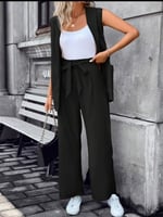 Kadın Kolsuz önü Açık Yakalı Cepli Janjan Krep Yelek Ve Pantolon Ikili Takım - Seçenekler: 2XL-3XL, S-M, L-XL