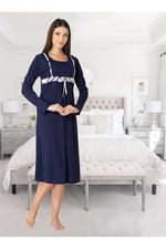 Kadın Lacivert Hamile Lohusa Gecelik, XL, PIJEFF8083-19804IGP261671