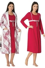 Kadın Lacivert Hamile Lohusa Sabahlık Ve Gecelik Takım (Lacivert / 2XL)