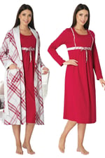 Kadın Lacivert Hamile Lohusa Sabahlık Ve Gecelik Takım (Lacivert / 2XL)