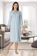 Kadın Mavi Dantelli Hamile Lohusa Gecelik, 2XL, EFW2423EF-86D0018320261