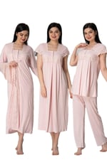 Kadın Mavi Hamile Lohusa 4'lü Sabahlık Pijama Gecelik Set