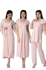 Kadın Mavi Hamile Lohusa 4'lü Sabahlık Pijama Gecelik Set
