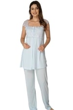Kadın Mavi Hamile Lohusa Pijama Takımı, L, PIJEFF2303-89D0018311949