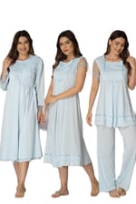 Kadın Mavi Hamile Lohusa Sabahlıklı Gecelik Ve Pijama Takım, L, ES2050EF-19804IGP252452