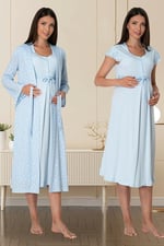 Kadın Mavi Sabahlıklı Hamile Lohusa Gecelik Takımı (Mavi/XL)-BS6015EF-869BST0010312