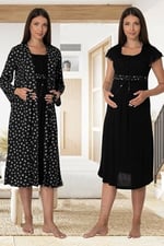 Kadın Mavi Sabahlıklı Hamile Lohusa Gecelik Takımı (Mavi/XL)-BS6015EF-869BST0010312