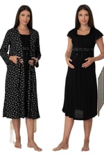 Kadın Mavi Sabahlıklı Hamile Lohusa Gecelik Takımı (Mavi/XL)-BS6015EF-869BST0010312