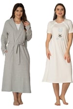 Kadın Mavi Tavşanlı Spor Sabahlıklı Hamile Lohusa Gecelik Takımı, M, HW2071EF-86D0018319597