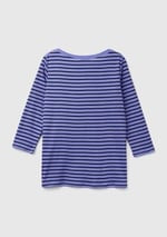 Kadın Mavi%100 Pamuk Sol Altı Logolu Uzun Kollu Kayık Yaka T-Shirt