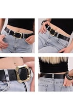 Kadın Moda Gold Renk Tokalı, Tek parça yumuşak hakiki deri Koyu Kahverengi kemer, Genişlik 3.8 cm