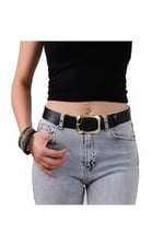 Kadın Moda Gold Renk Tokalı, Tek parça yumuşak hakiki deri Koyu Kahverengi kemer, Genişlik 3.8 cm