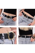 Kadın Moda Gold Renk Tokalı, Tek parça yumuşak hakiki deri Koyu Kahverengi kemer, Genişlik 3.8 cm