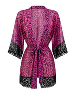 Kadın Mor Leopar Desenli Sabahlık Tanga Takım - 3596 Mor/Leopar L/XL