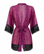 Kadın Mor Leopar Desenli Sabahlık Tanga Takım - 3596 Mor/Leopar L/XL