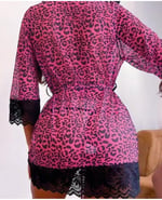 Kadın Mor Leopar Desenli Sabahlık Tanga Takım - 3596 Mor/Leopar L/XL