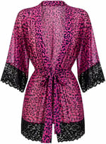 Kadın Mor Leopar Desenli Sabahlık Tanga Takım - 3596 Mor/Leopar L/XL