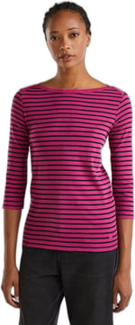 Kadın Mor Mix%100 Pamuk Sol Altı Logolu Uzun Kollu Kayık Yaka T-Shirt