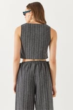 Kadın Önü Bağlamalı Keten Görünümlü Yelek - Siyah - Bedenler: XS, S, M, L, XL