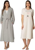 Kadın Pembe Tavşanlı Spor Sabahlıklı Hamile Lohusa Gecelik Takımı, XL, HW2071EF-86D0018318351
