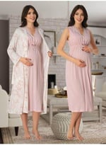 Kadın Pudra Pembe Hamile Lohusa Sabahlık Ve Gecelik Takım, L, BS8035EF-89C0018315591