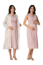 Kadın Pudra Pembe Hamile Lohusa Sabahlık Ve Gecelik Takım, S, BS8035EF-89C0018315770