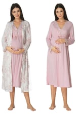 Kadın Pudra Sabahlıklı Hamile Lohusa Gecelik Takım, XL, EF8095EF-86D0018320121