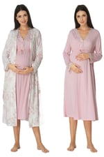 Kadın Pudra Sabahlıklı Hamile Lohusa Gecelik Takım, S, EF8095EF-89C0018315076