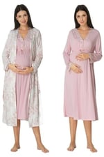 Kadın Pudra Sabahlıklı Hamile Lohusa Gecelik Takım, S, EF8095EF-89C0018315076