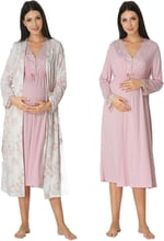 Kadın Pudra Sabahlıklı Hamile Lohusa Gecelik Takım, S, EF8095EF-89C0018315076