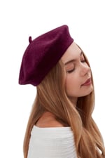 Kadın Sanatçı Ressam Şapkası Klasik Fransız Bere Moda Sanatçı Şapkası Keçe Fransız Şapka Mor