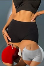 Kadın Siyah Gri Kırmızı 3'lü Kaşkorse Kumaş Boxer Şort